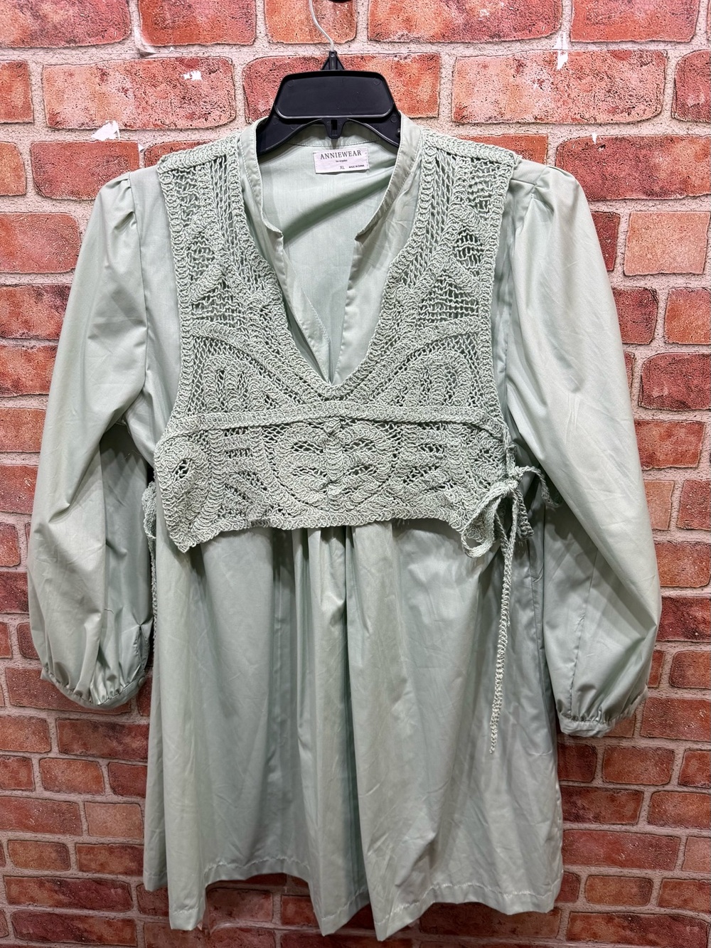 Sweet Edge Crochet tunic dress Sage Green by Anniewear